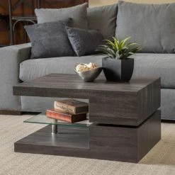 Best Pirce ⭐ Best Selling Home Rectangle Coffee Tables Small Rectangular Mod Coffee Table With Glass Shelf 👍 -Coffee Tables Sale Store detail2BSHD2350