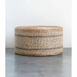 Best Pirce ⌛ Round Coffee Tables 3R Studios Striped Round Water Hyacinth And Seagrass Coffee Table Ottoman 🔔 -Coffee Tables Sale Store detail2CREC1448