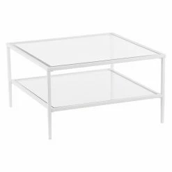 New 🥰 Square Coffee Tables Southern Enterprises Keller Square Metal / Glass Open Shelf Cocktail Table - White 🧨 -Coffee Tables Sale Store detail2SEI2347