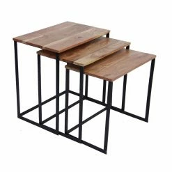 Best Sale 🎉 Rectangle Coffee Tables Benzara Wooden Nesting Coffee End Tables - Set Of 3 👍 -Coffee Tables Sale Store detail3BENZ8624