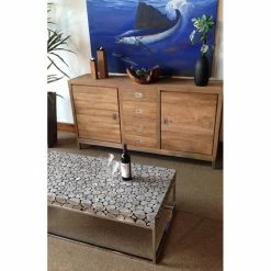 Best Pirce 😍 Rectangle Coffee Tables Chic Teak Teak Coffee Table With Stainless Base 😀 -Coffee Tables Sale Store detail3CHIT165