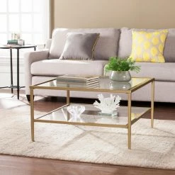 New 🥰 Square Coffee Tables Southern Enterprises Keller Square Metal / Glass Open Shelf Cocktail Table - White 🧨 -Coffee Tables Sale Store detail5SEI2347