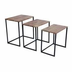 Best Sale 🎉 Rectangle Coffee Tables Benzara Wooden Nesting Coffee End Tables - Set Of 3 👍 -Coffee Tables Sale Store detail6BENZ8624