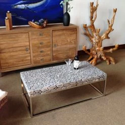 Best Pirce 😍 Rectangle Coffee Tables Chic Teak Teak Coffee Table With Stainless Base 😀 -Coffee Tables Sale Store detail6CHIT165