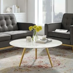 Brand new 🎉 Round Coffee Tables Modway Lippa Round Marble Coffee Table With Tripod Base 🛒 -Coffee Tables Sale Store detail6EEI2463