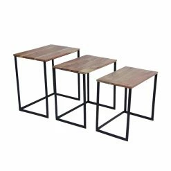Best Sale 🎉 Rectangle Coffee Tables Benzara Wooden Nesting Coffee End Tables - Set Of 3 👍 -Coffee Tables Sale Store detail7BENZ8624
