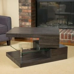 Best Pirce ⭐ Best Selling Home Rectangle Coffee Tables Small Rectangular Mod Coffee Table With Glass Shelf 👍 -Coffee Tables Sale Store detail7BSHD2350