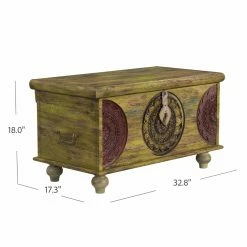 Outlet ✔️ Butler Specialty Rectangle Coffee Tables Butler Mesa Carved Wood Trunk Coffee Table - Artifacts 👍 -Coffee Tables Sale Store detail7BTR1884