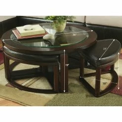 Buy 💯 Round Coffee Tables Roundhill Furniture Cylina Round Coffee Cocktail Table With Stools 😀 -Coffee Tables Sale Store detail7ROUN005