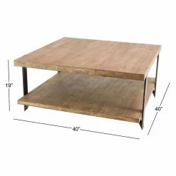 Discount 🔥 Rectangle Coffee Tables DecMode Modern Wood And Iron 2 Tiered Square Coffee Table 🔔 -Coffee Tables Sale Store detail7UMA10005