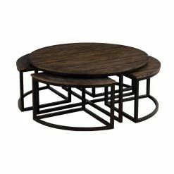 Promo 🎁 Round Coffee Tables Alaterre Furniture Arcadia Acacia Wood Round Coffee Table With Nesting Tables 👏 -Coffee Tables Sale Store detailASR9864