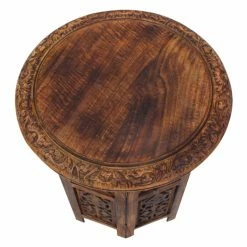 Wholesale 🌟 Round Coffee Tables Benzara Wooden Hand Carved Folding Accent Coffee Table ❤️ -Coffee Tables Sale Store detailBENZ8605