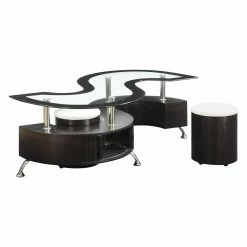 Brand new ✔️ Other Shapes - Coffee Tables Coaster Furniture Glass Top Coffee Table With Stool 🌟 -Coffee Tables Sale Store detailCOA2018