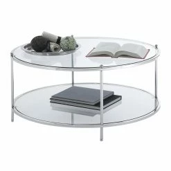 Buy ⌛ Round Coffee Tables Convenience Concepts Royal Crest 2 Tier Round Glass Coffee Table 🧨 -Coffee Tables Sale Store detailCONV644