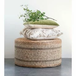 Best Pirce ⌛ Round Coffee Tables 3R Studios Striped Round Water Hyacinth And Seagrass Coffee Table Ottoman 🔔 -Coffee Tables Sale Store detailCREC1448