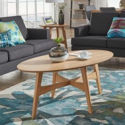 Outlet ❤️ Oval Coffee Tables HN Home Stewart Mid-Century Modern Oval Wood Entryway Coffee Table 💯 -Coffee Tables Sale Store detailHME3400