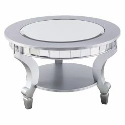 New 🥰 Round Coffee Tables Southern Enterprises Lindsay Glam Mirrored Round Cocktail Table - Matte Silver 😉 -Coffee Tables Sale Store detailSEI2420