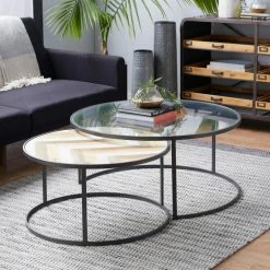 Deals 🥰 Round Coffee Table Sets DecMode Round Coffee Table - Set Of 2 ⌛ -Coffee Tables Sale Store detailUMA5976