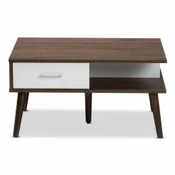 New 🔔 Rectangle Coffee Tables Baxton Studio Merlin Mid-Century Modern 2 Drawer Coffee Table 🎉 -Coffee Tables Sale Store detailWSI4941