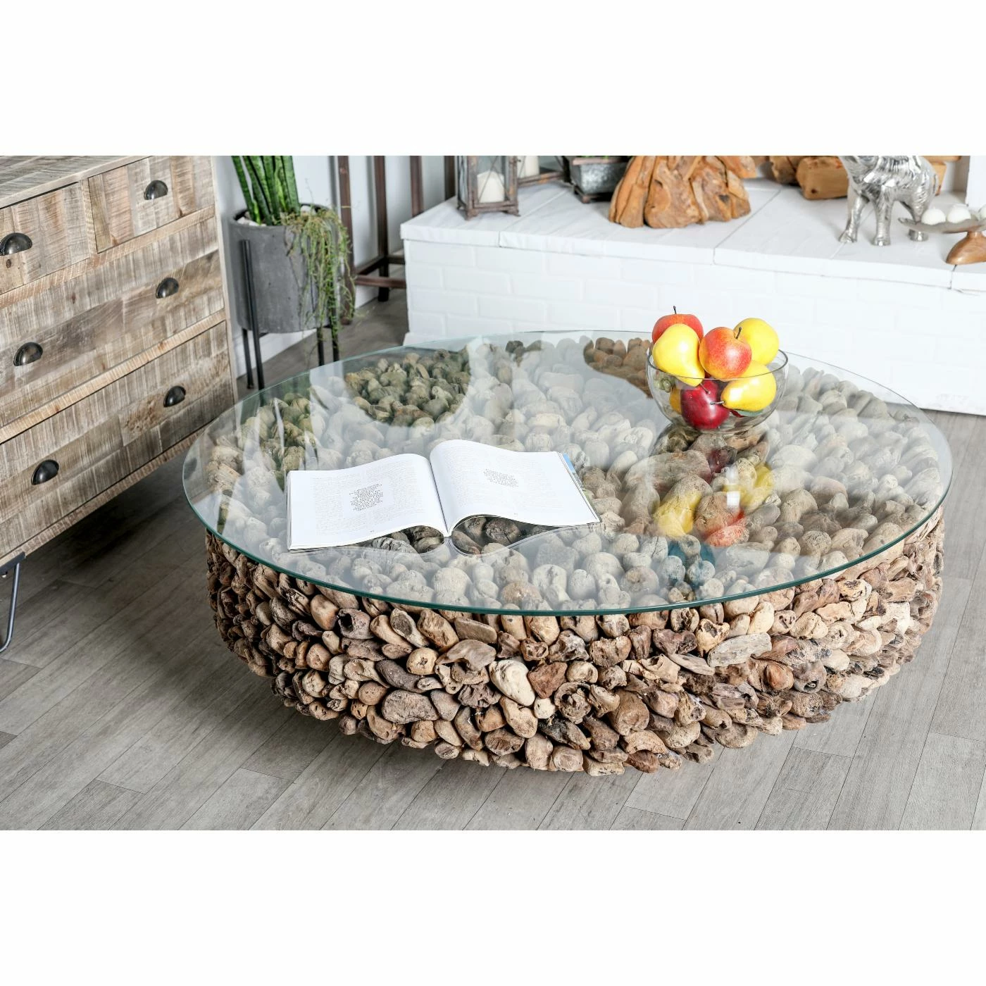 Hot Sale ๐ Round Coffee Tables DecMode Natural Round Driftwood And Glass Coffee Table ๐งจ 4 Hot Sale ๐ Round Coffee Tables DecMode Natural Round Driftwood And Glass Coffee Table ๐งจ - Image 2