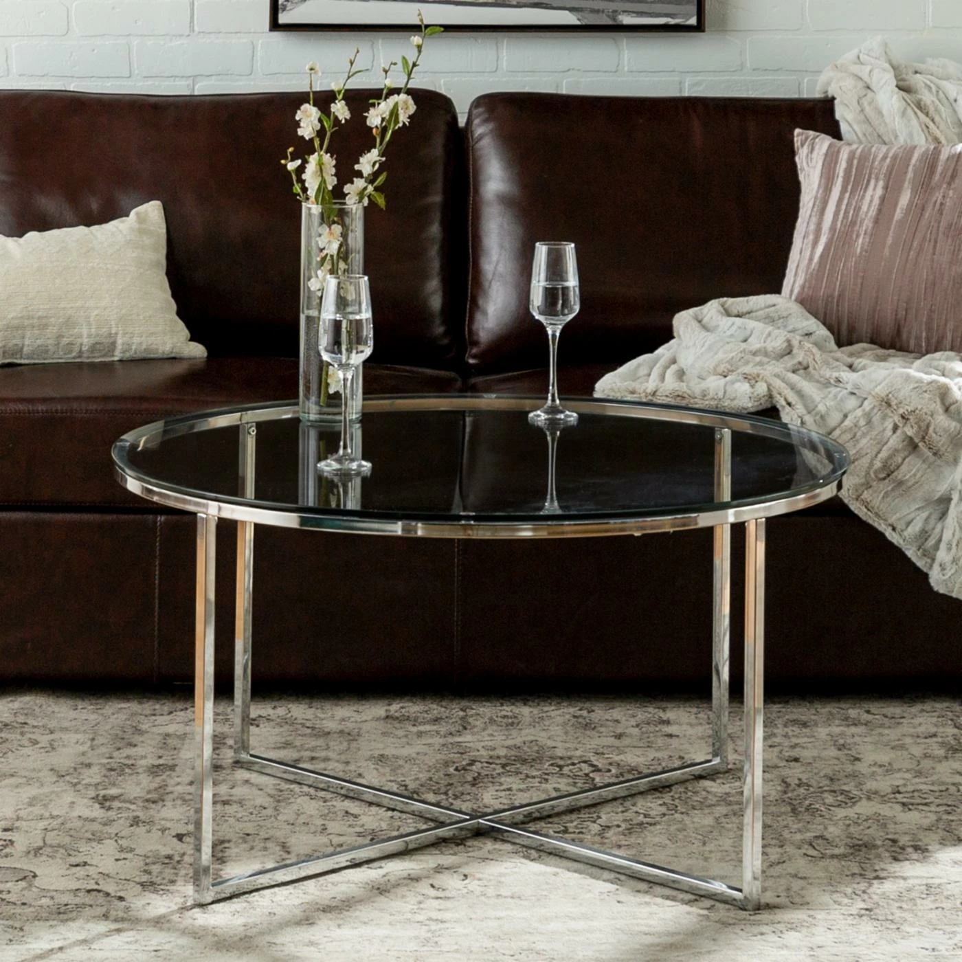 Budget 🔥 Round Coffee Tables Manor Park 36 In. Coffee Table With X-Base And Glass Top 🤩 4 Budget 🔥 Round Coffee Tables Manor Park 36 In. Coffee Table With X-Base And Glass Top 🤩 - Image 2