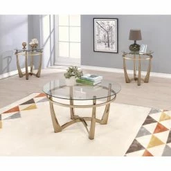 Best deal 🎁 Round Coffee Tables Acme Furniture Orlando II Champagne And Clear Glass Coffee Table 🛒