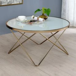 Discount ⭐ Acme Furniture Round Coffee Tables ACME Valora Frosted Glass Coffee Table ✔️