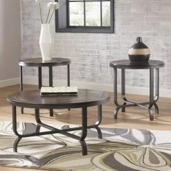 Brand new 🥰 Round Coffee Table Sets Signature Design By Ashley Ferlin Brown Occasional Table - Set Of 3 ✔️
