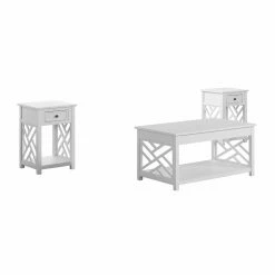 Best Sale 😍 Rectangle Coffee Table Sets Alaterre Furniture Coventry Coffee Table And Two End Tables With Drawers - White 🌟