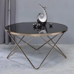 Buy 😍 Round Coffee Tables Benzara Alluring Glass Top Round Coffee Table 🤩