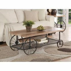 Outlet 🧨 Rectangle Coffee Tables Benzara Modish Rectangular Cart Coffee Table With Shelf 🔔