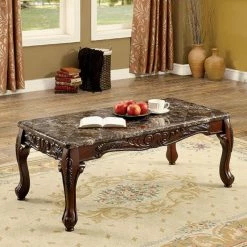 Promo 🛒 Rectangle Coffee Tables Benzara Wooden Coffee Table With Marble Top 🔥