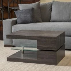 Best Pirce โญ Best Selling Home Rectangle Coffee Tables Small Rectangular Mod Coffee Table With Glass Shelf ๐
