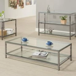 Best Sale ๐งจ Rectangle Coffee Tables Coaster Furniture Glass Top Coffee Table - Black Nickel โ