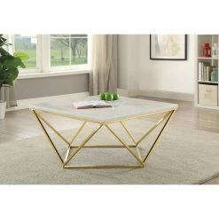Flash Sale 🤩 Square Coffee Tables Coaster Furniture Modern Coffee Table With Faux Marble Top 😉