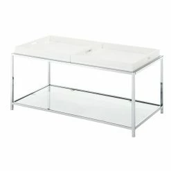 Best deal 🤩 Rectangle Coffee Tables Convenience Concepts Palm Beach Rectangle White Metal And Glass Coffee Table With Removable Trays 🎁