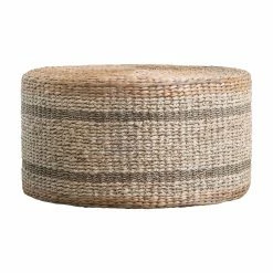 Best Pirce ⌛ Round Coffee Tables 3R Studios Striped Round Water Hyacinth And Seagrass Coffee Table Ottoman 🔔