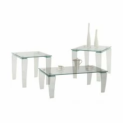 Hot Sale 🎁 Rectangle Coffee Table Sets Chintaly Vera Glass Occasional Tables - 3 Piece Set 🎉