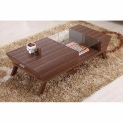 Promo ⌛ Rectangle Coffee Tables Furniture Of America Baxter Modern Glass Top Coffee Table - Medium Wood 🔥