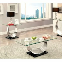 Brand new 🔥 Rectangle Coffee Table Sets Furniture Of America Meryl U-Shaped Base 2 Piece Coffee Table Set 😀