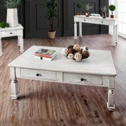 Best Sale 🛒 Rectangle Coffee Tables Furniture Of America Allende Rustic Antique White Coffee Table 💯