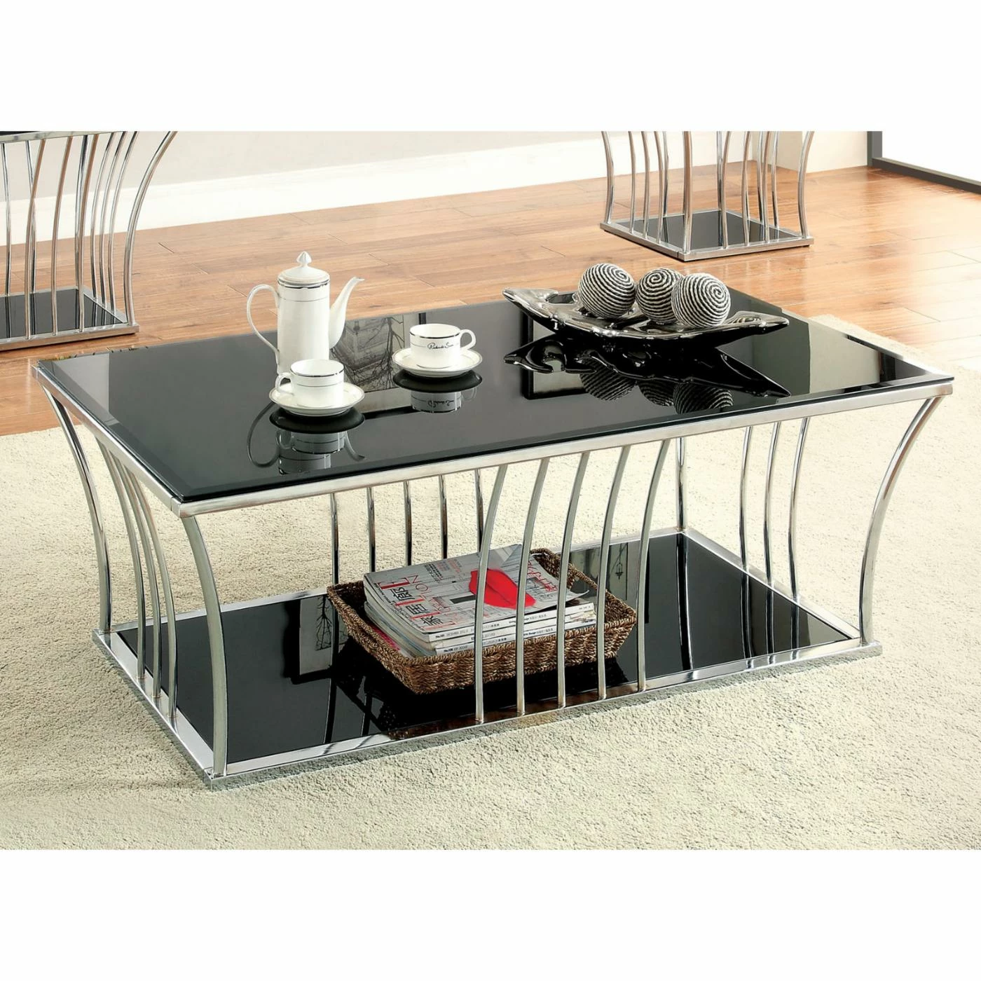 Coupon 😀 Rectangle Coffee Tables Furniture Of America Arsoli Beveled Glass Top Coffee Table - Chrome / Black ✨ 3 Coupon 😀 Rectangle Coffee Tables Furniture Of America Arsoli Beveled Glass Top Coffee Table - Chrome / Black ✨