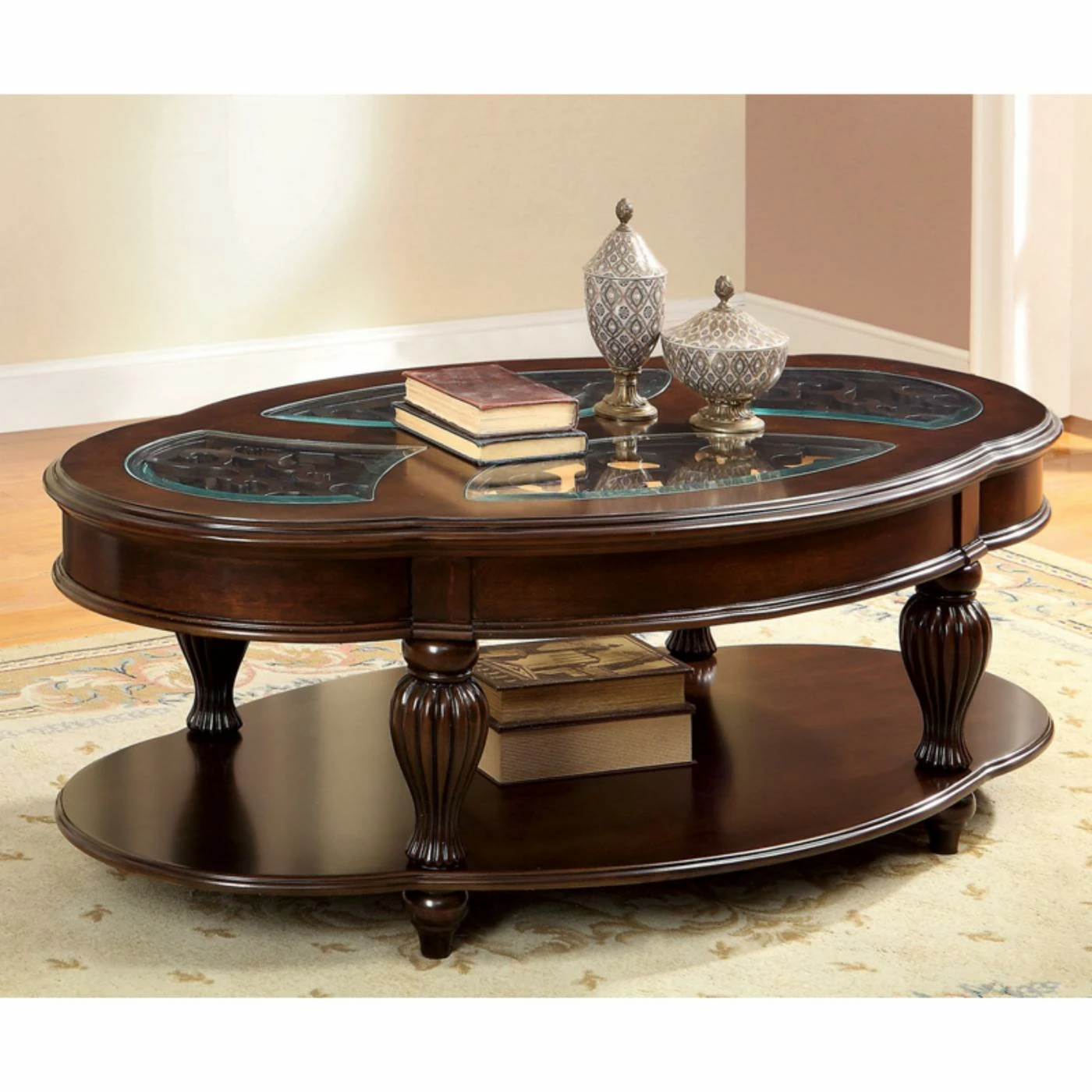 Buy ❤️ Oval Coffee Tables Furniture Of America Baxter Beveled Tempered Glass Oriental Coffee Table - Dark Cherry 😍 3 Buy ❤️ Oval Coffee Tables Furniture Of America Baxter Beveled Tempered Glass Oriental Coffee Table - Dark Cherry 😍