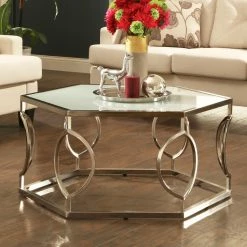 Hot Sale 💯 Other Shapes - Coffee Tables Chelsea Lane Hexagonal Glass Top Coffee Table 😉