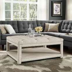 Promo 😍 Square Coffee Tables Right2Home Modern Nailhead Tufted Cocktail Ottoman 🌟