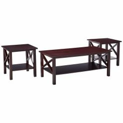Flash Sale ❤️ K&B Furniture Rectangle Coffee Table Sets K & B Furniture T84 3 Piece Cocktail And End Table Set Merlot Finish 🛒