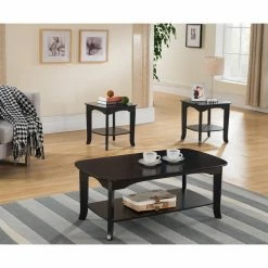 Budget 💯 K&B Furniture Square Coffee Table Sets K&B Furniture Espresso Wood 3 Piece Occasional Table Set 🥰