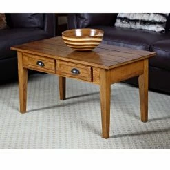 Best Pirce 🛒 Rectangle Coffee Tables Leick Home Bin Pull Oak Two Drawer Coffee Table ⭐