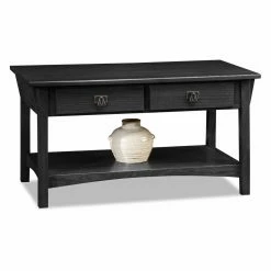 Deals 😀 Rectangle Coffee Tables Leick Home Mission Rectangle Slate Black Wood Coffee Table With Two Storage Drawers 😉