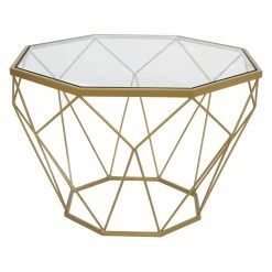 Best Sale ๐คฉ Other Shapes - Coffee Tables LeisureMod Malibu Modern Octagon Glass Top Coffee Table With Gold Chrome Base ๐